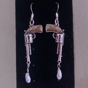 Pistol and pearl earrings